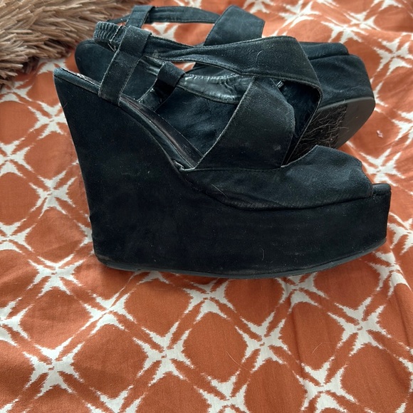 Maurices | Shoes | Maurices Black Wedges Super Sexy Open Toe And Cross  Cross Front | Poshmark